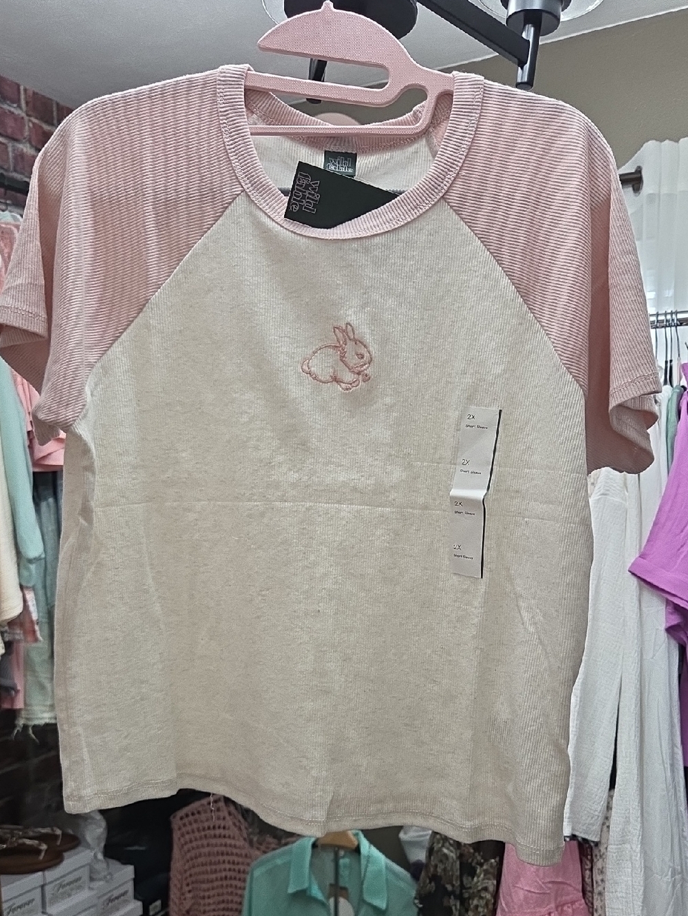 wild fable Pink & Cream Ribbed-Neck Tee 2X, Seems Smaller, More Like An XL